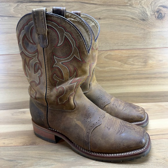 Double H Jase Boots Mens 12 D Brown Leather Square Toe Western Cowboy - Picture 2 of 11